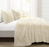 3 Piece Threshold Faux Fur Channel Stitch Comforter Set - Full/Queen Beige