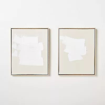 (Set of 2) White Patches Framed Wall Art Canvas