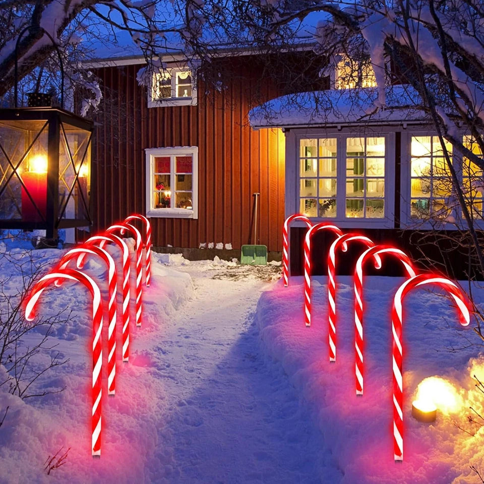10 Pack Plug-in Candy Cane Pathway Markers Walkway Lights Xmas Decor Outdoor, final cut