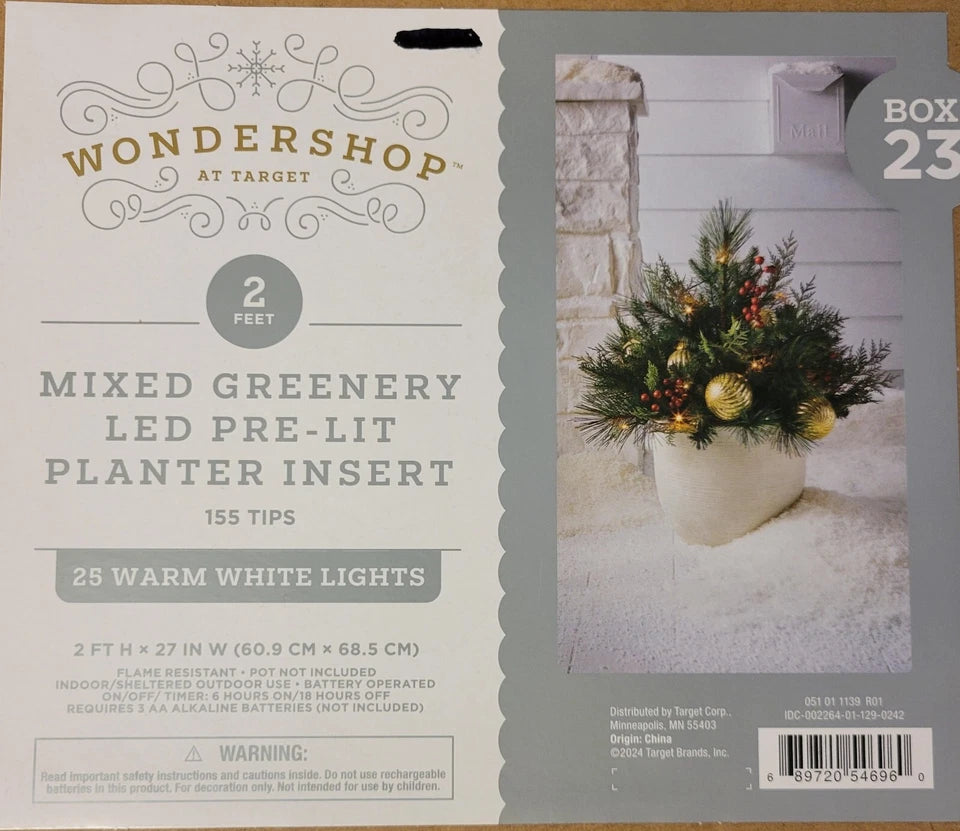 Pot " Insert" Pre Light LED Warm White Christmas Planter Greenery, final cut