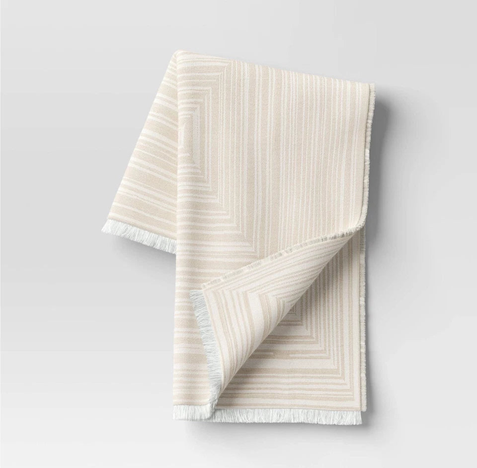 Square Pattern Chenille Woven Throw Blanket Beige