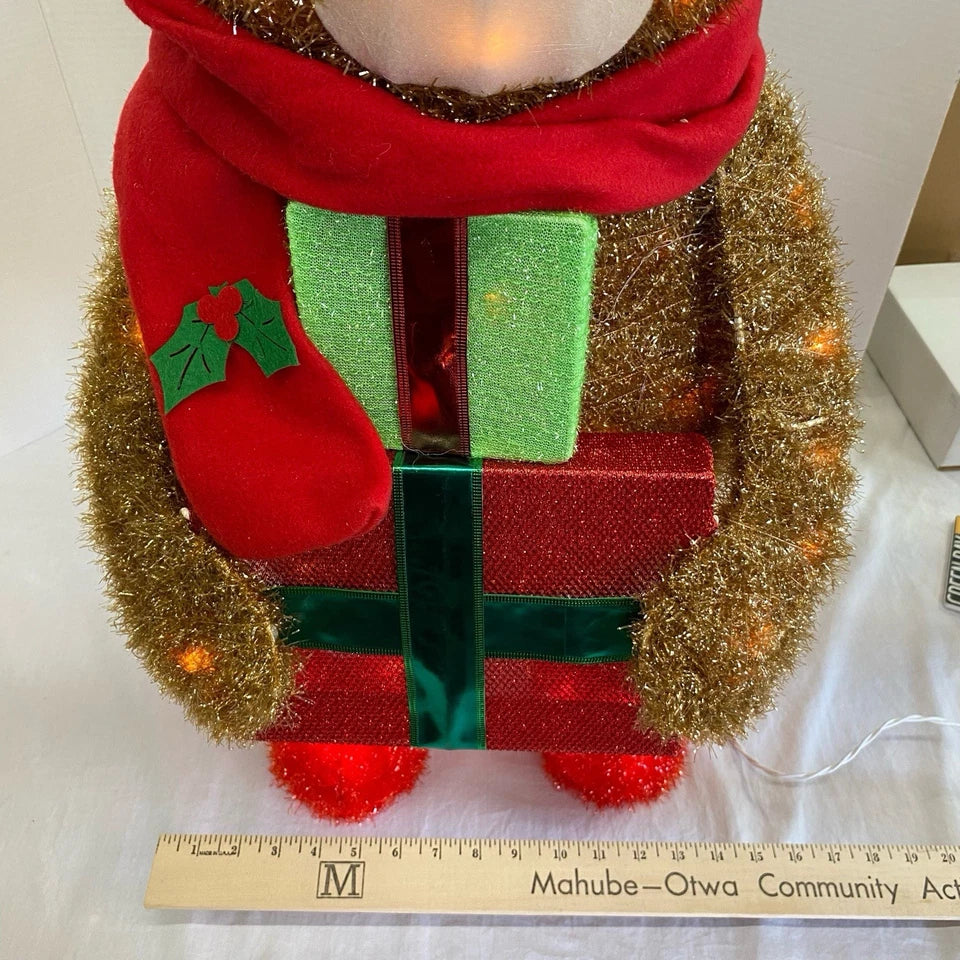 Holiday Tinsel Bear Light Up Display Holding Presents Has Scarf