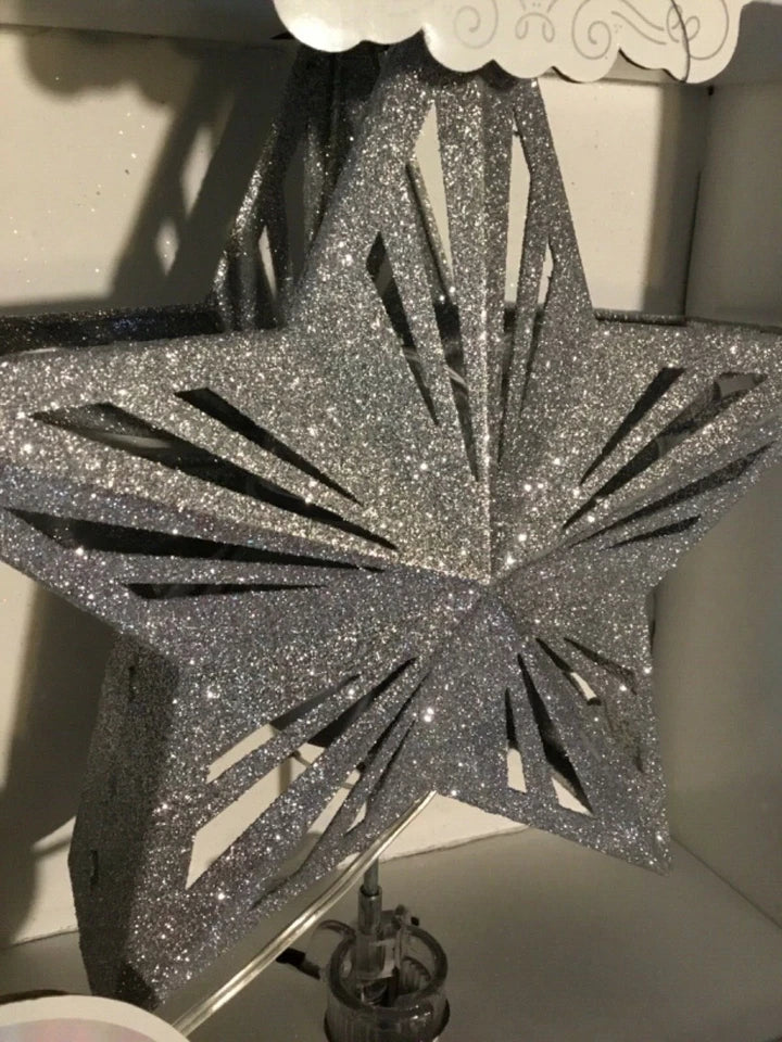 Tree Topper Christmas LED Lit Projection Lights Silver Glitter Star, final cut