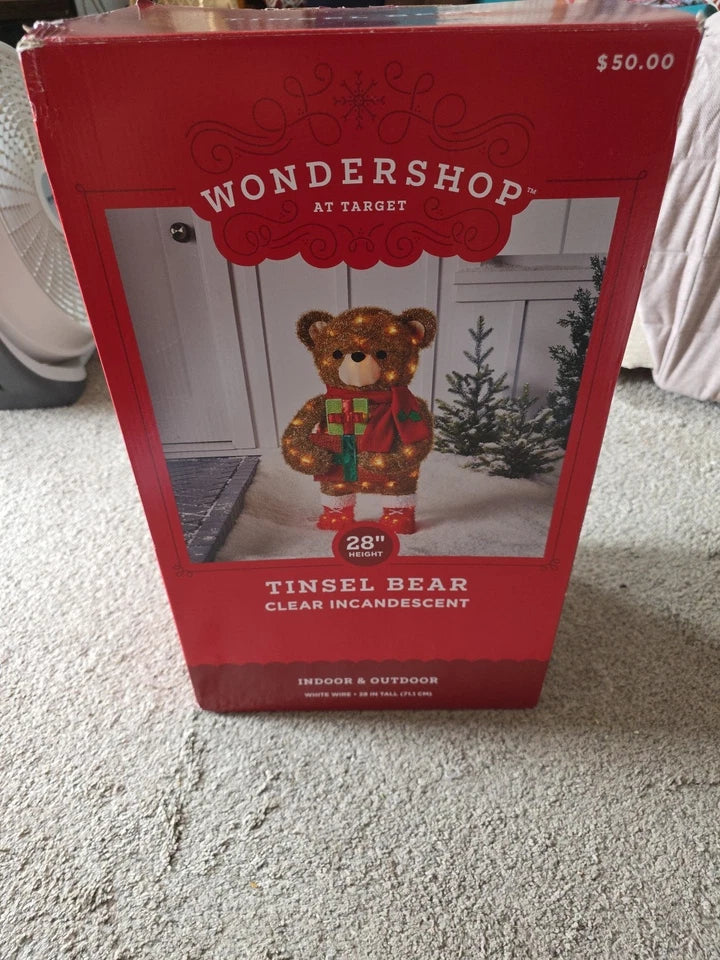Incandescent Tinsel Bear Gifts Christmas Novelty Sculpture Light, final cut