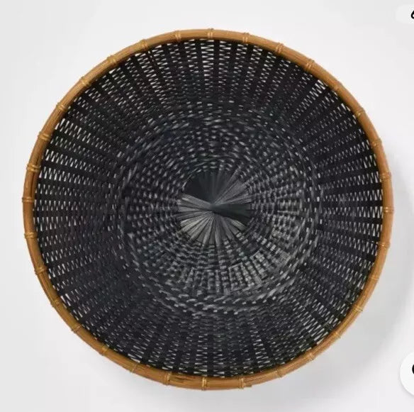 Round Bamboo Decorative Woven Bowl Slate Black
