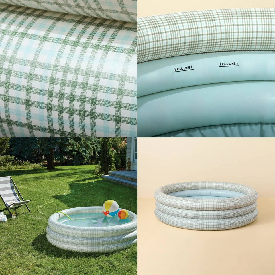 Layered Plaid Inflatable Kiddie Pool Green/Blue