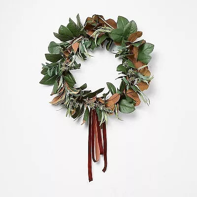 XL Magnolia and Olive Artificial Wreath with Ribbon Brown, final cut