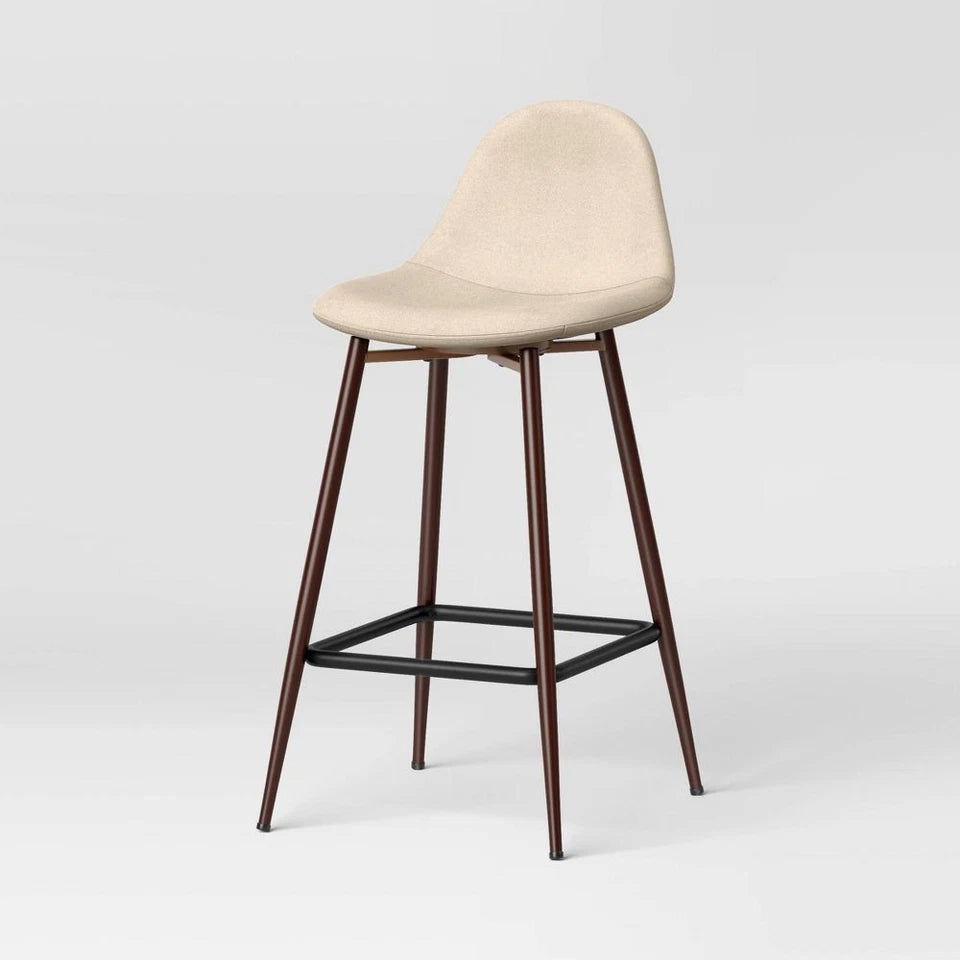 Curved Back Counter Stool Bar Round Mid-Century Metal Cream