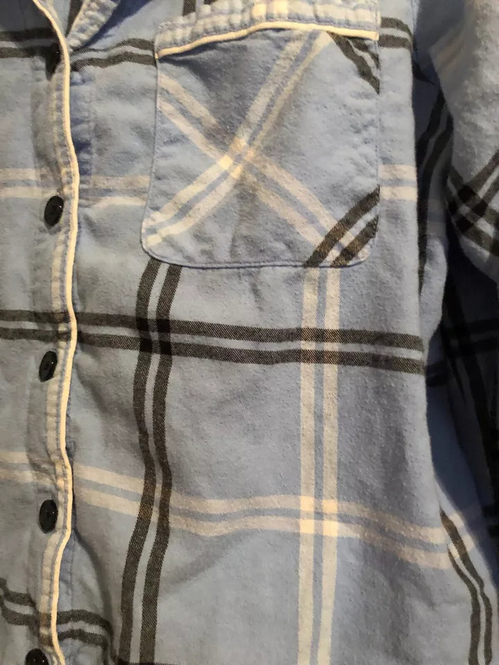 100% Cotton Baby Blue Plaid Flannel Pajama Set M