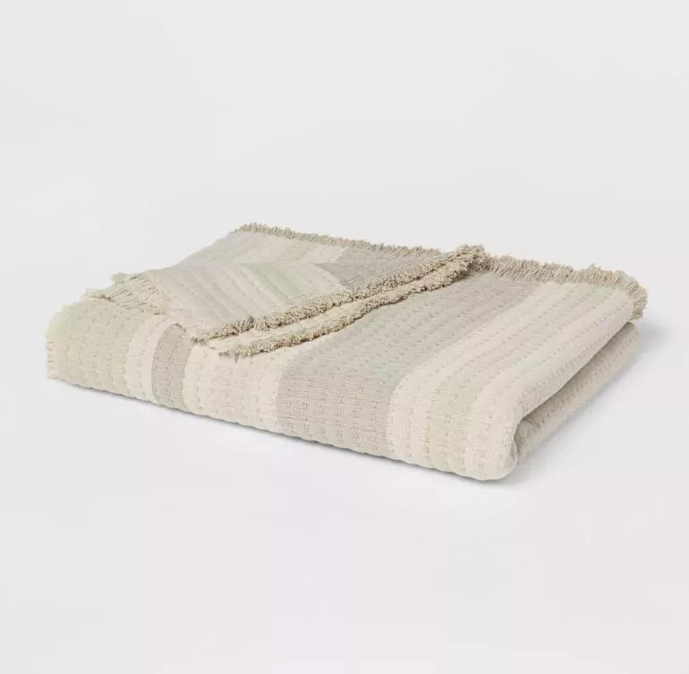 Woven Jacquard Striped End of Bed Throw 100% Cotton