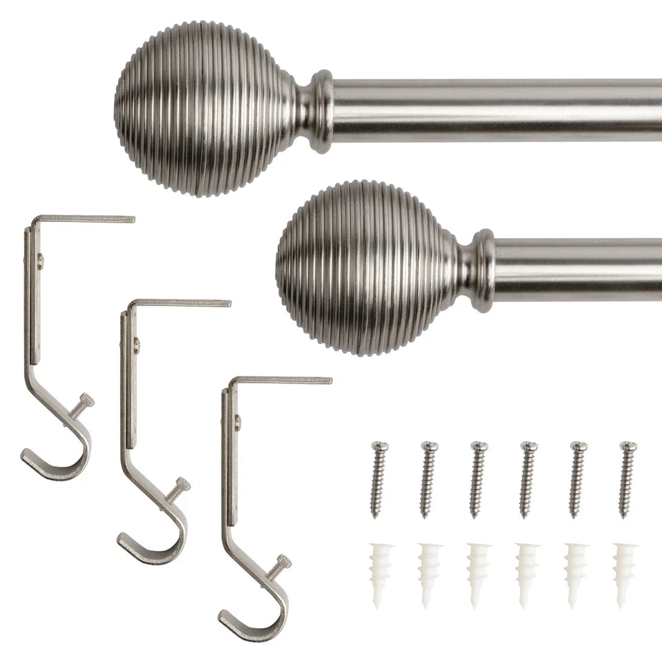 Lumi Single Curtain Rod Set Brushed Nickel- Lined Ball
