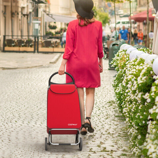 2-in-1 Red Portable Shopping Cart with  Removable Bag