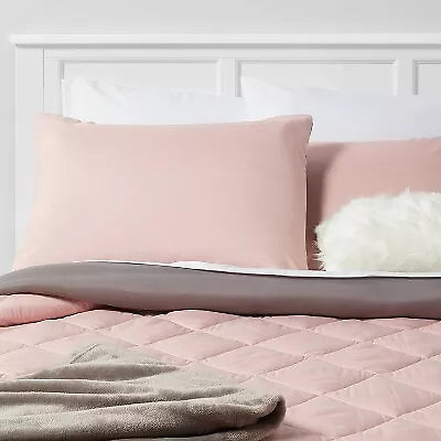 5pc Solid Microfiber Reversible Decorative Bed Set