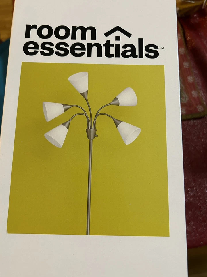 5 Head Floor Lamp White Silver Finish