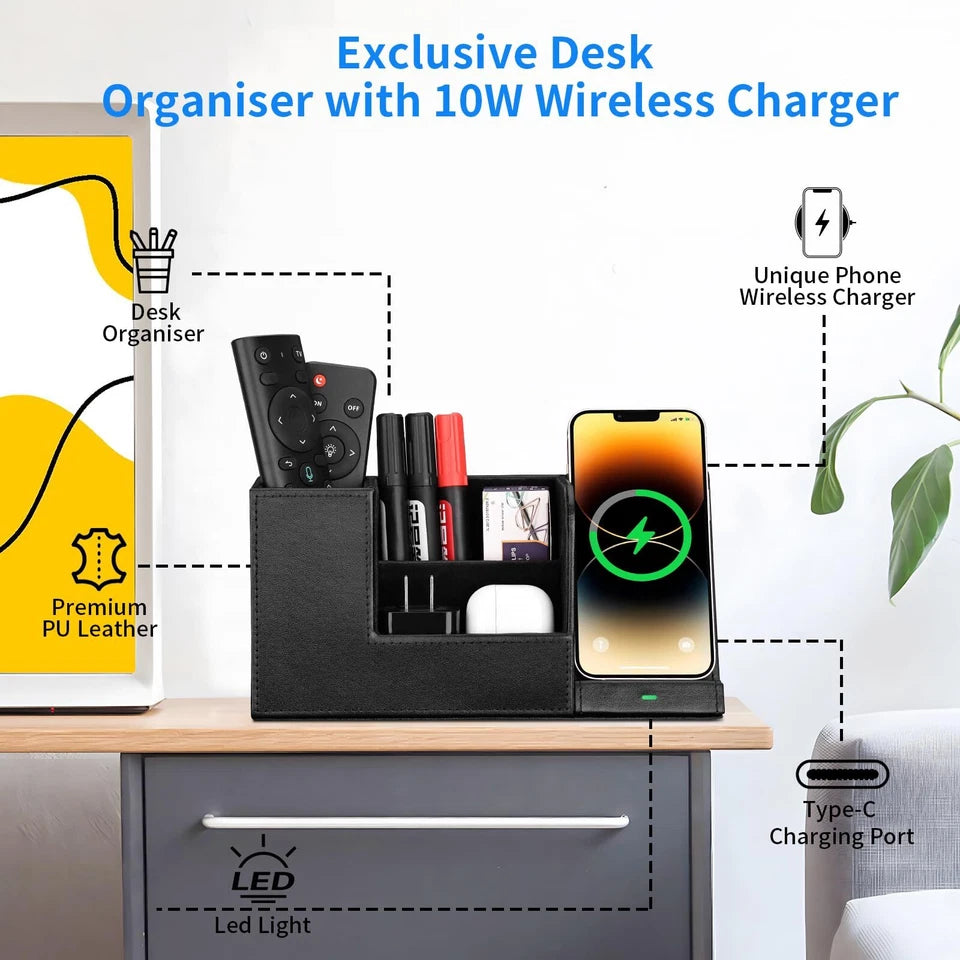 Wireless Charger with Desk Organizer, Fast Charging Station for iPhone 15 14
