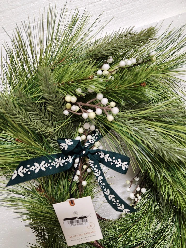 Faux Needle Pine and Snowberry Christmas Garland Set of 2, final cut