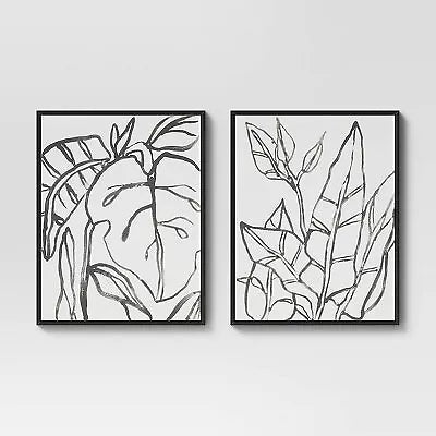 Botanical Sketch Framed Wall Canvas White/Black