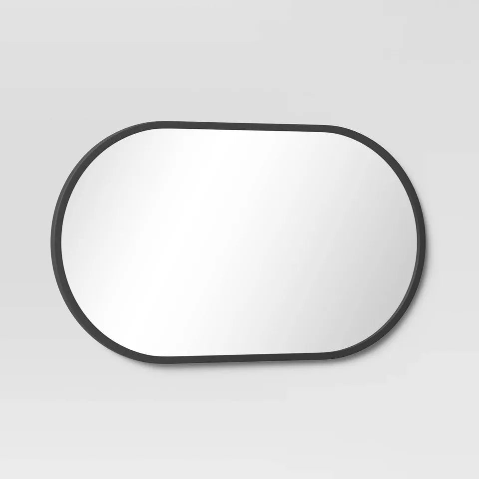 Metal Oval Pill Mirror Black