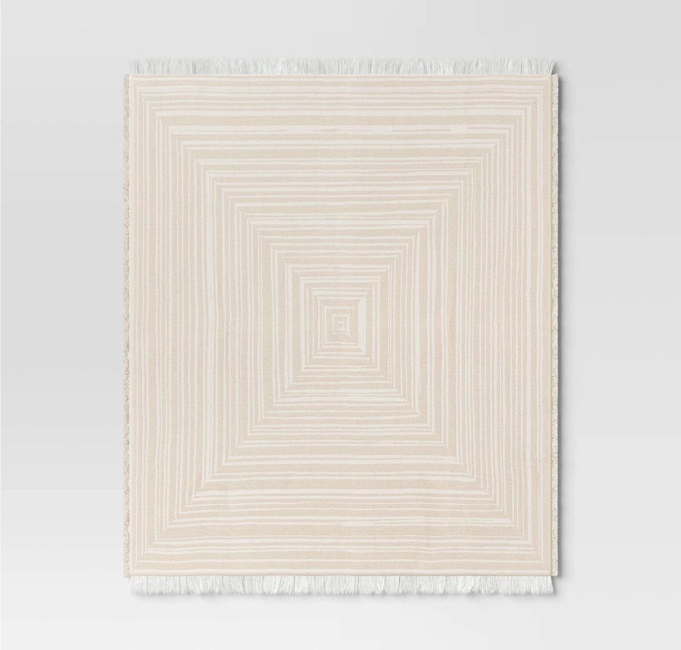 Square Pattern Chenille Woven Throw Blanket Beige