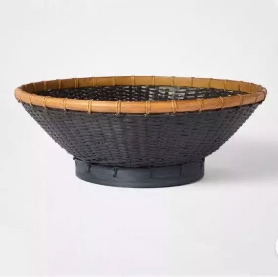 Round Bamboo Decorative Woven Bowl Slate Black