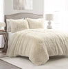 3 Piece Threshold Faux Fur Channel Stitch Comforter Set - Full/Queen Beige