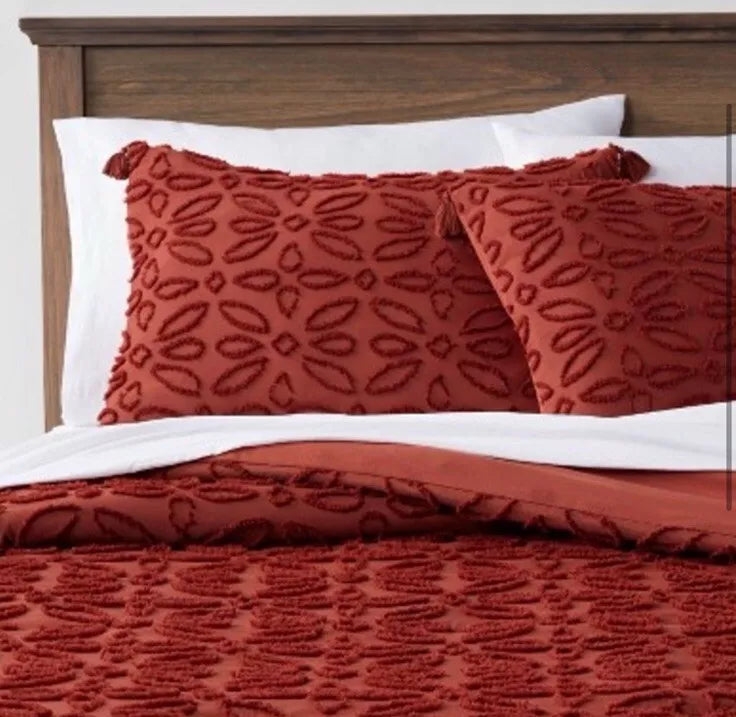 7-Piece King Jacquard Comforter & Sheet Set - Terra Cotta