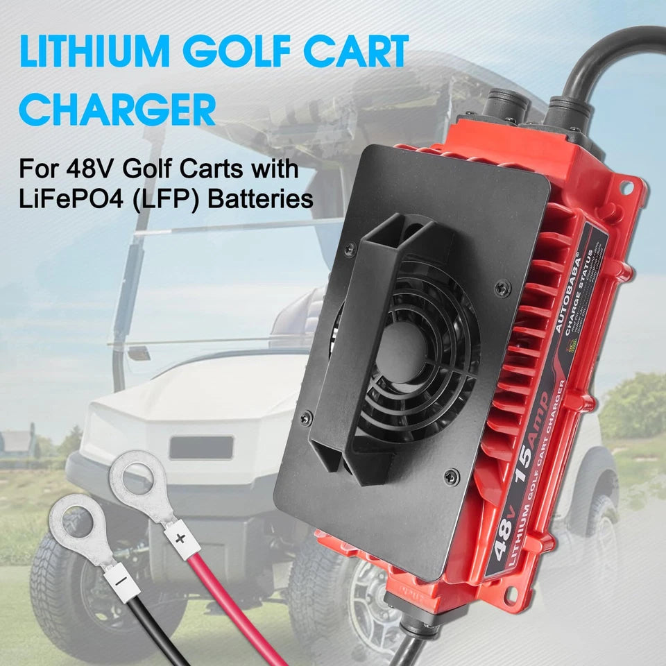 Lithium Onboard Golf Cart Battery Charger w/ Ring Terminals Plug