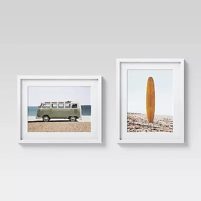 Coastal Canvas Ocean Modern Set of 2  Van Surfboard Wall Art
