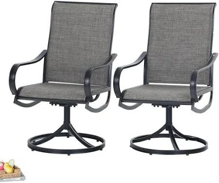 Black Swivel Textilene Metal Patio Outdoor Dining Chair (2-Pack)