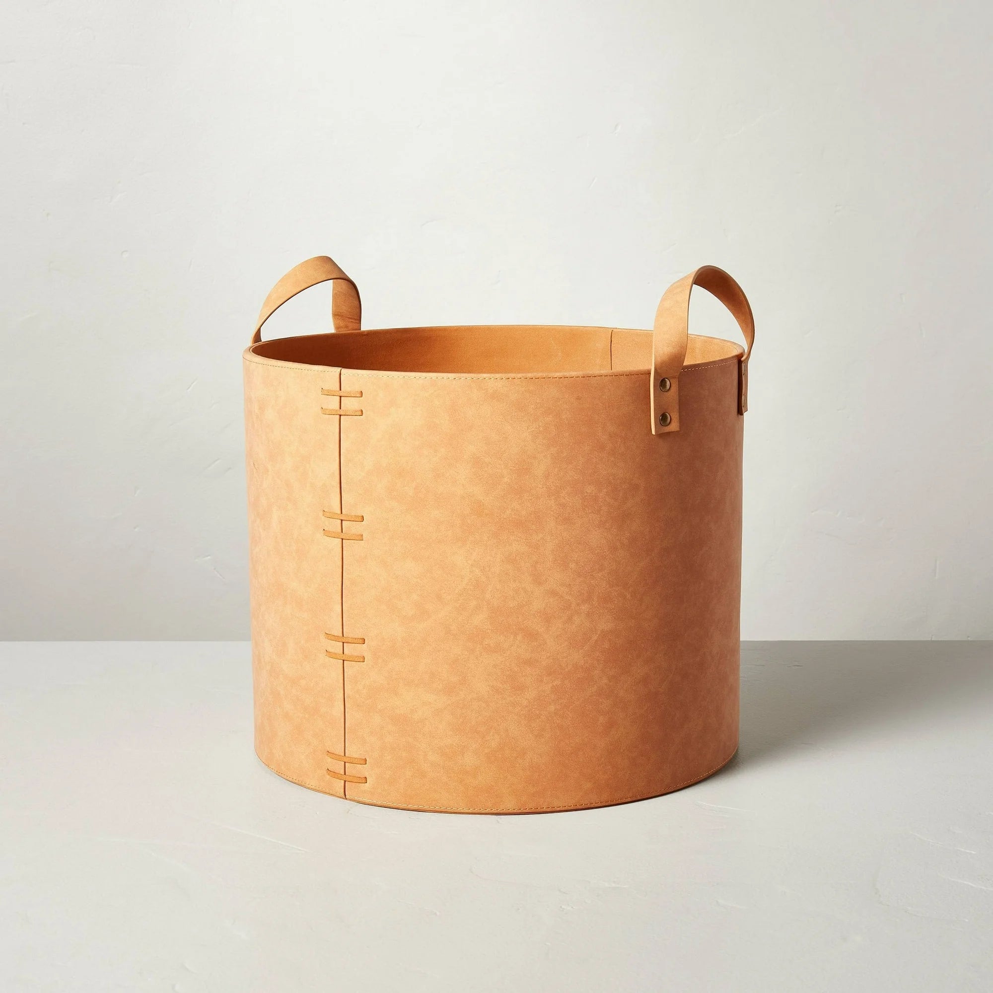 Large Faux Leather Storage Bin Camel Brown SHOWROOM ITEM