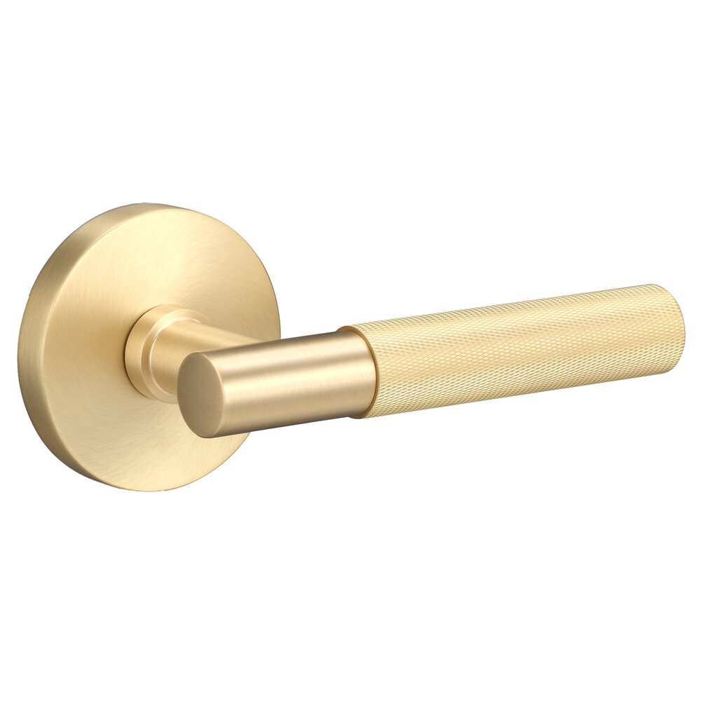 Aspra Round Passage Rosette in Satin Brass with Knurled Grip in Satin Brass