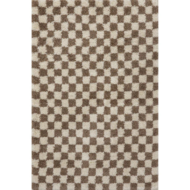 Adelaide Mid-Century Checkered Shag Area Rug 6'7"x9'