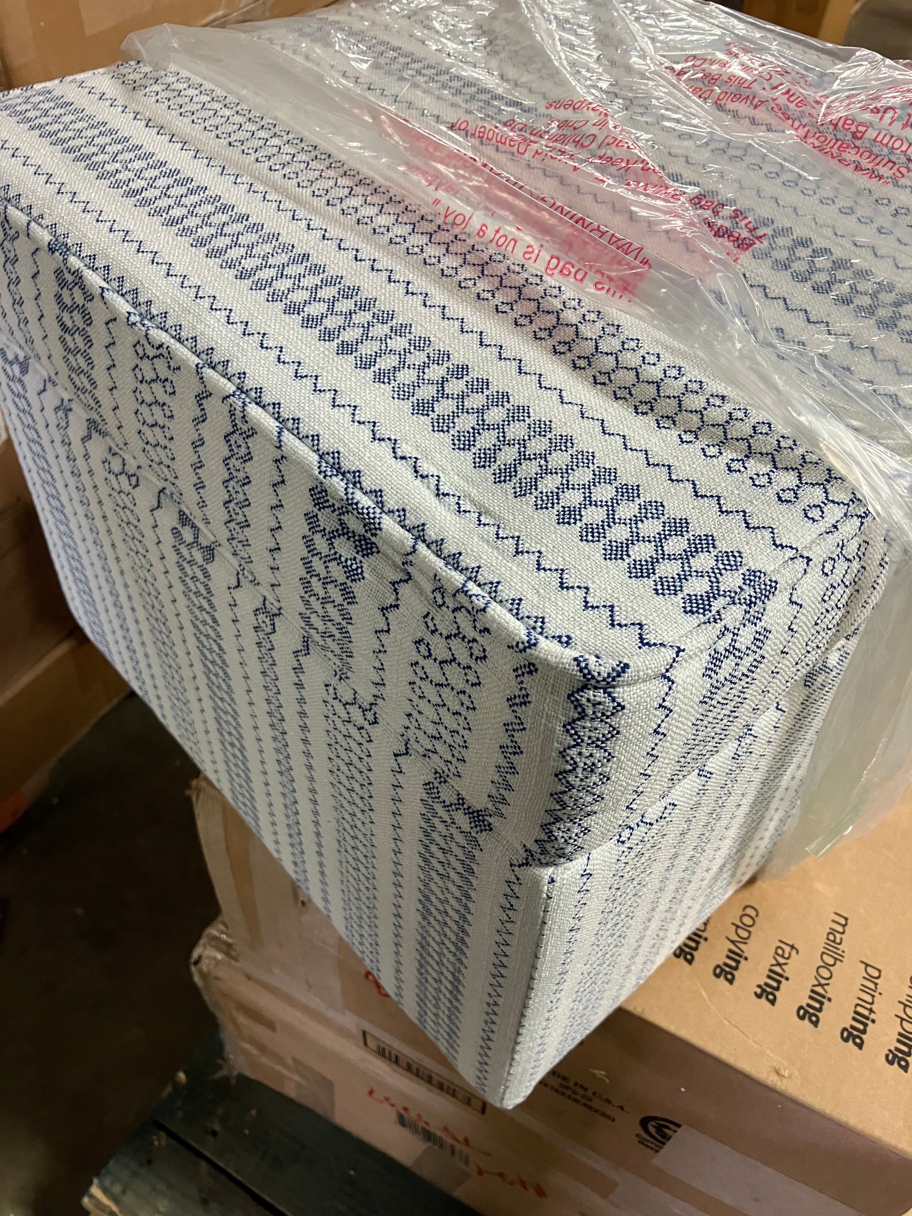 Birkerod Square Lift-off Storage Ottoman - Blue and White Stripe