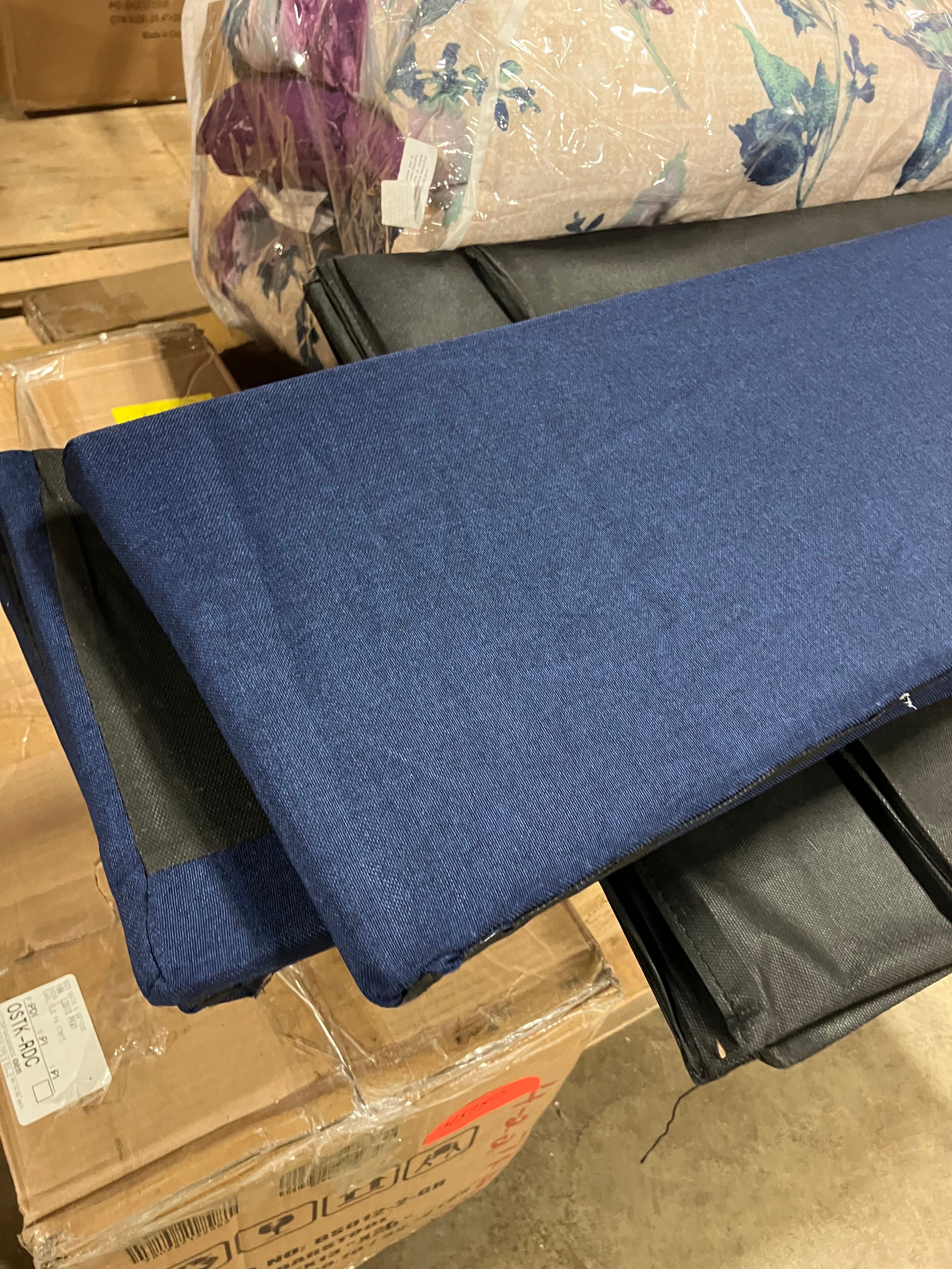 Blue Metal Frame King Size Button Tufted Nailhead Upholstered Platform Bed with 4 Large Drawers