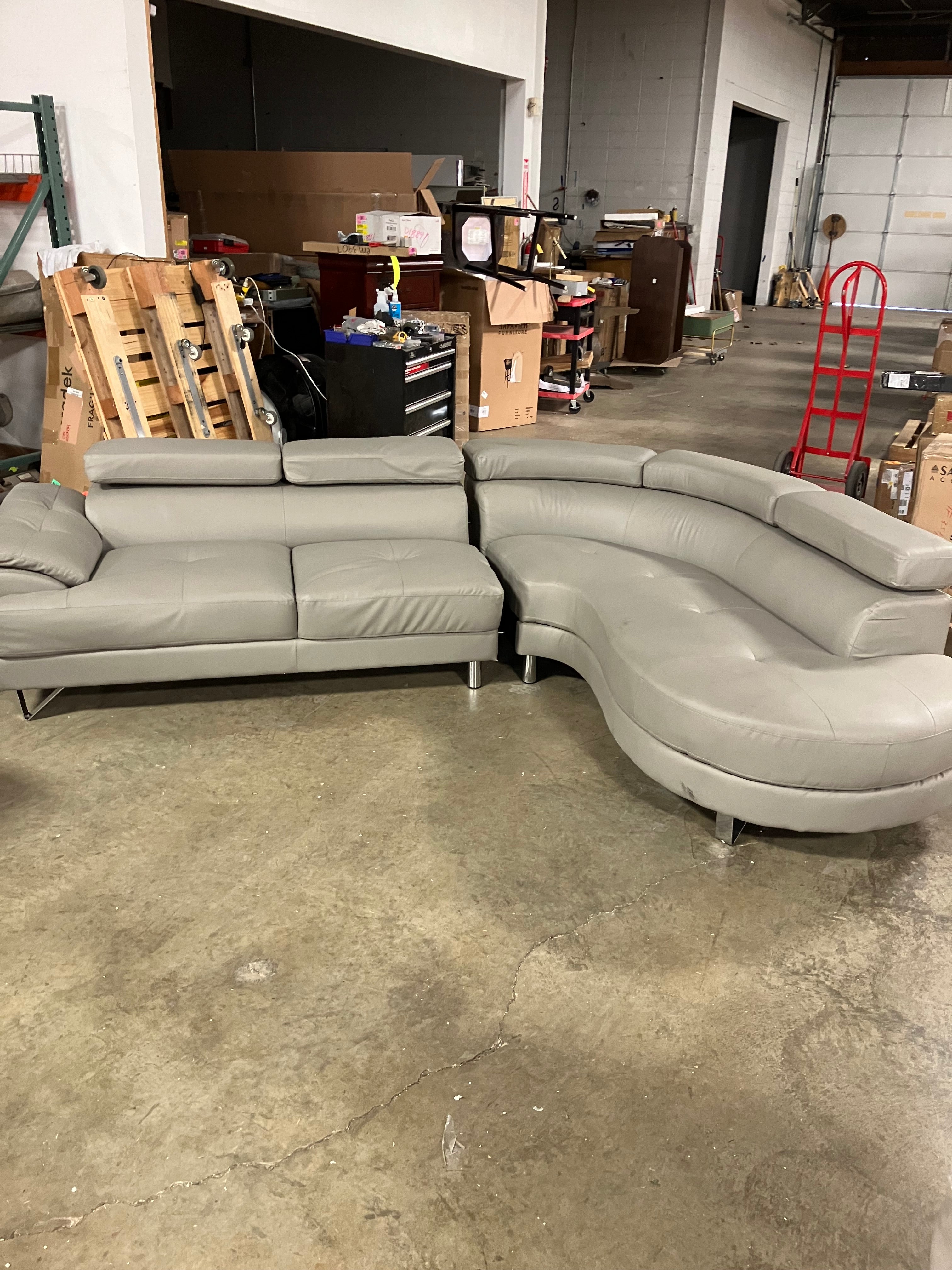 Bobkona Isidro Faux Leather sectional, Light Grey