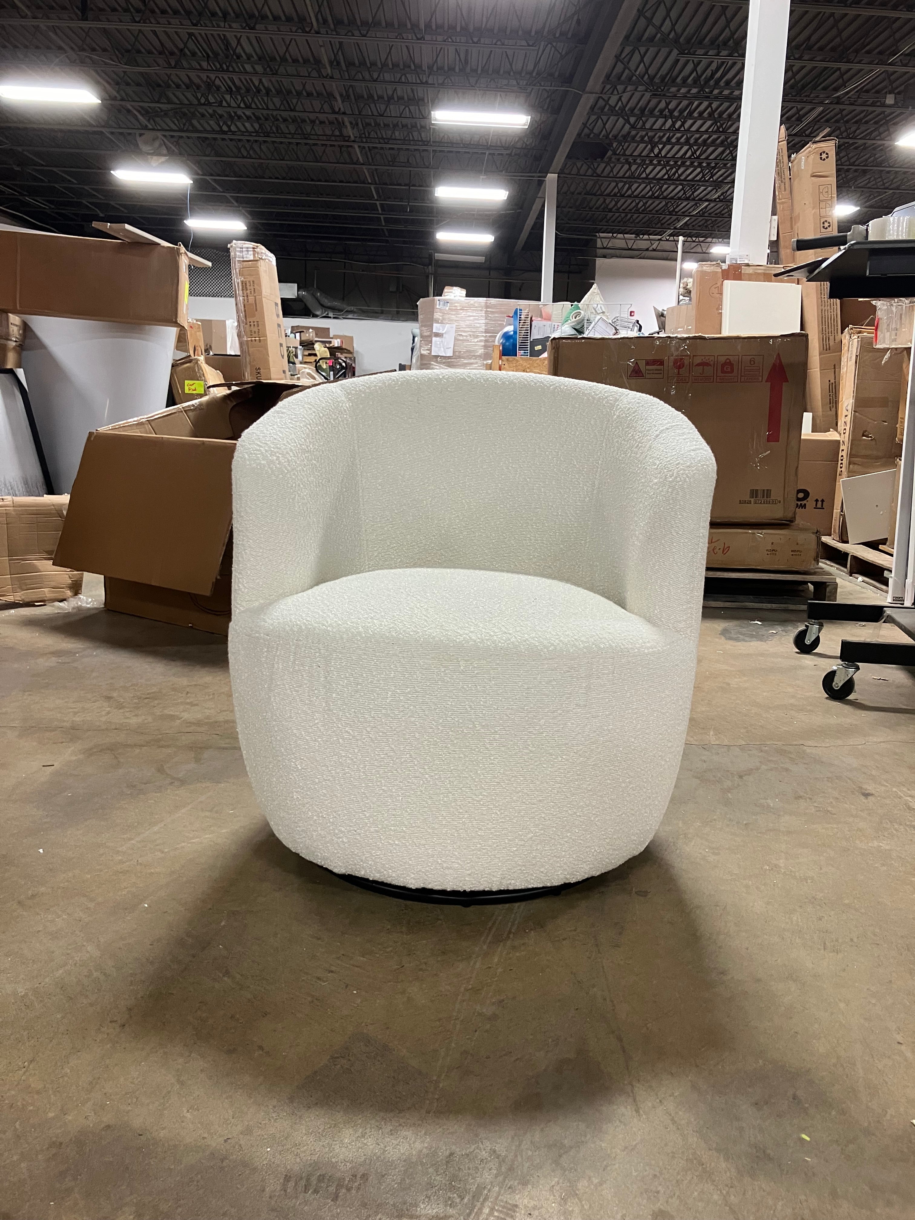 Bella Swivel Barrel Chair,2 Size Soft Touch Upholstered White Teddy Swivel Chair, Armrest 360° Swivel Nursery Chair