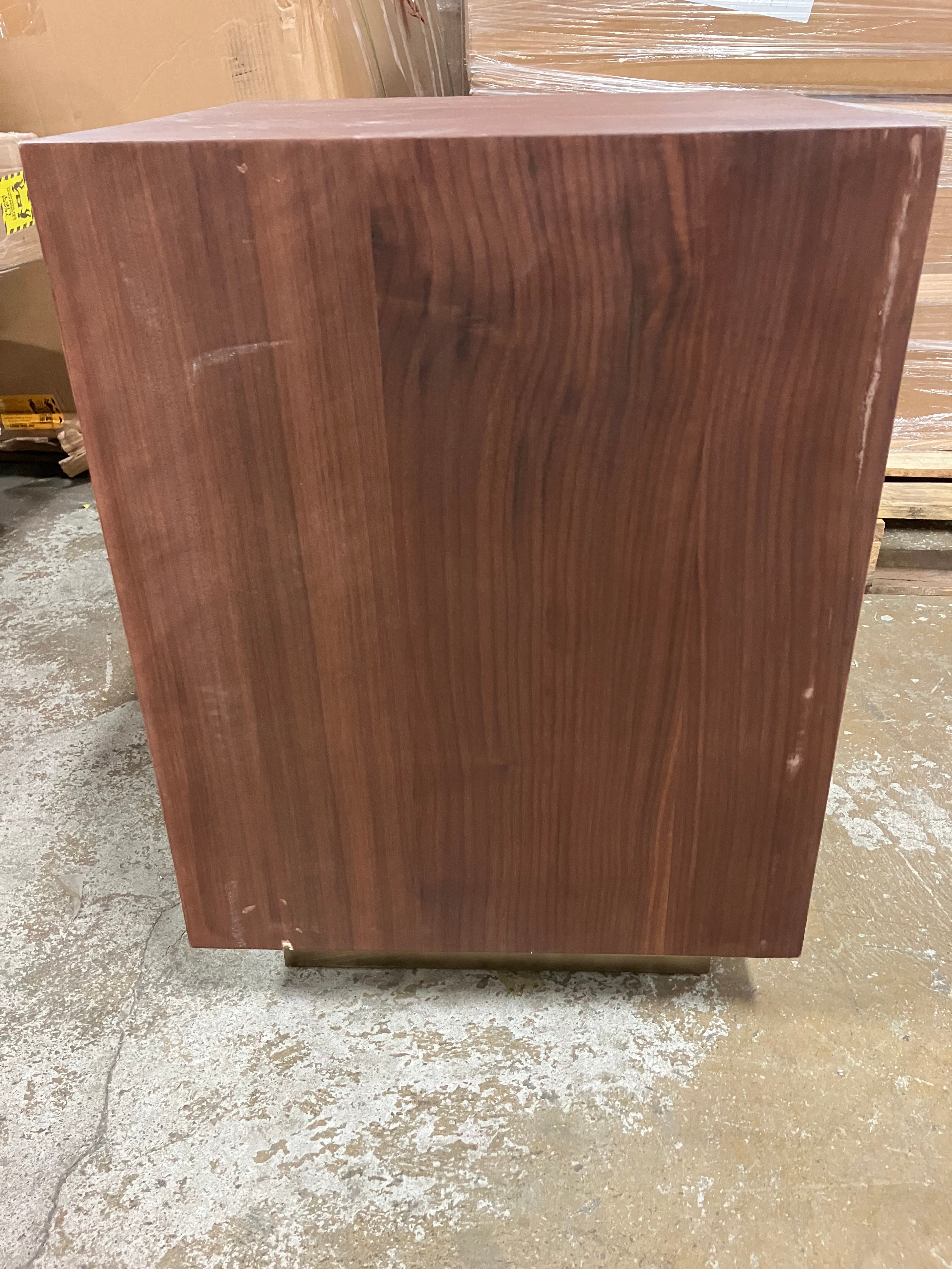 Wood and Metal Plinth Accent Table