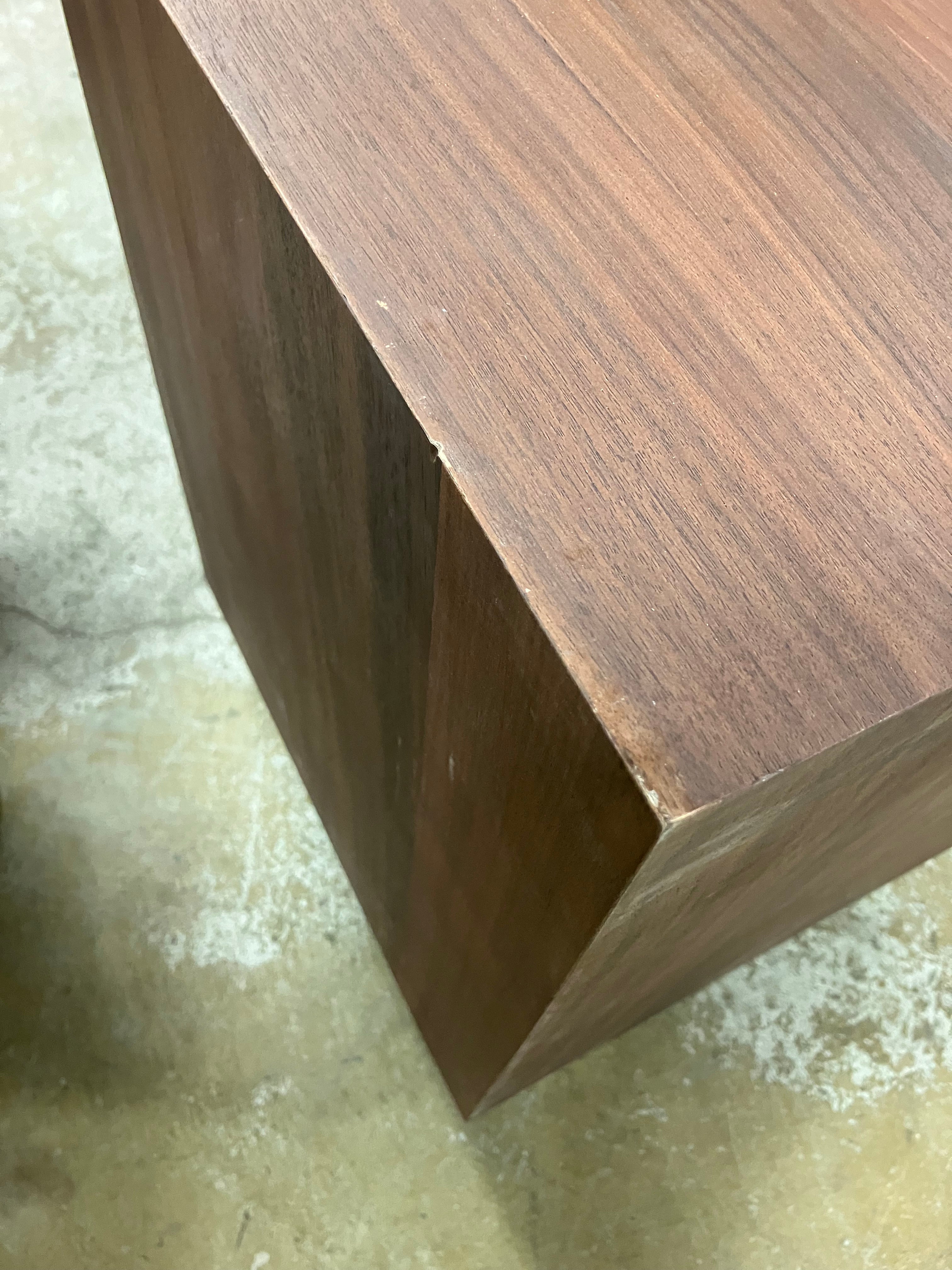 Wood and Metal Plinth Accent Table