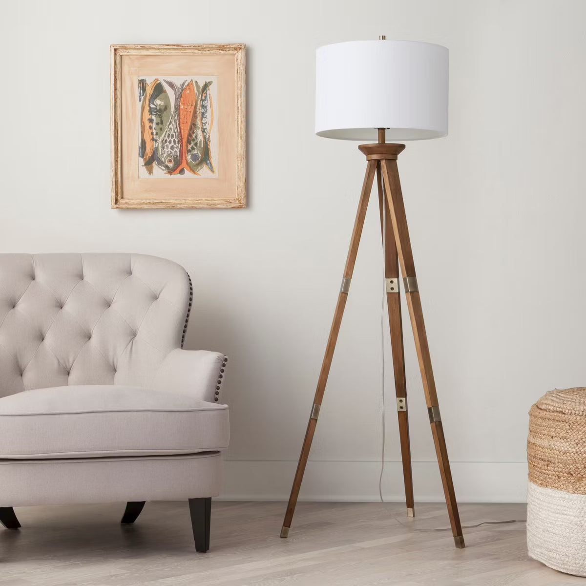 60"x16" Tripod Floor Lamp - Oak Tone Wooden Finish SHOWROOM ITEM