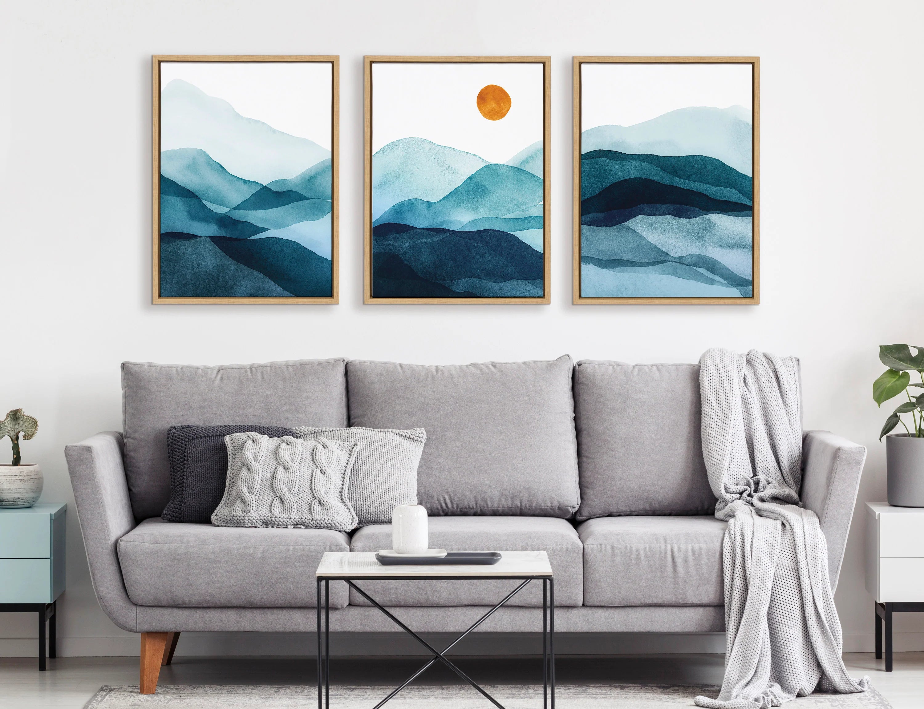 Sylvie Blue Mountain Range Framed Canvas Set