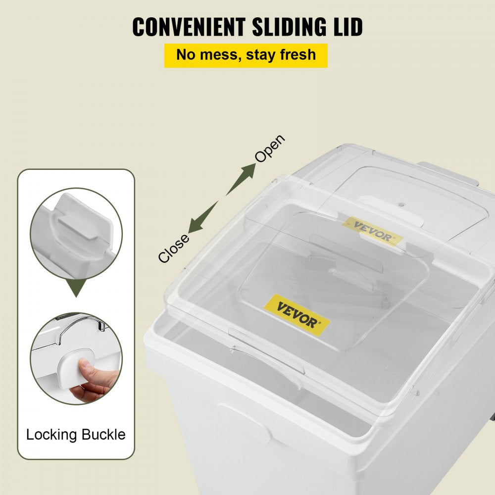 10.5 Gallons Ingredient Bin, Ingredient Storage Bin 2 Pcs/Set, PP Material Flour Bins On Wheels, White Shelf Ingredient Bin with Scoop and Sliding Lid, Commercial Storage Bins (Set of 2)