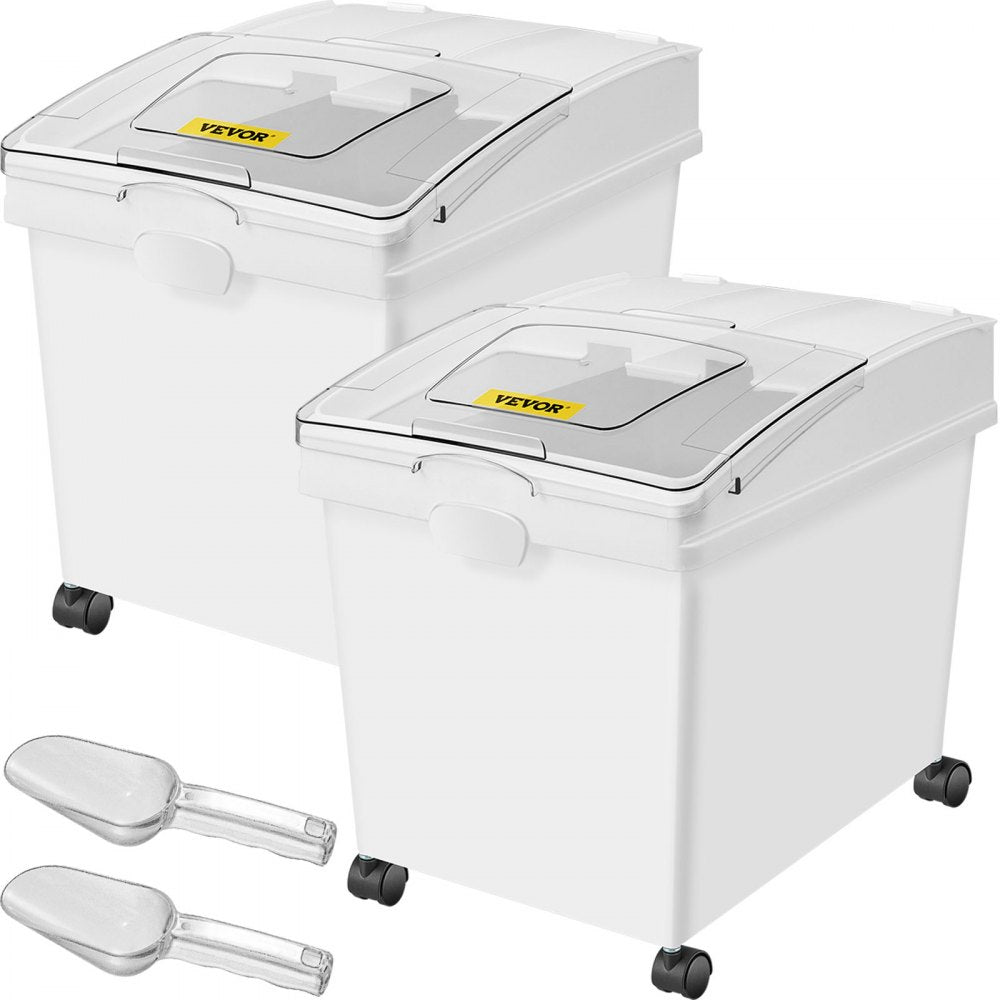10.5 Gallons Ingredient Bin, Ingredient Storage Bin 2 Pcs/Set, PP Material Flour Bins On Wheels, White Shelf Ingredient Bin with Scoop and Sliding Lid, Commercial Storage Bins (Set of 2)