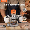 Wood Router, Compact Wood Trimmer Router Combo Tool with Plunge and Fixed Base, Variable Speeds,  Collets Dust Hood, for Woodworking Slotting Trimming