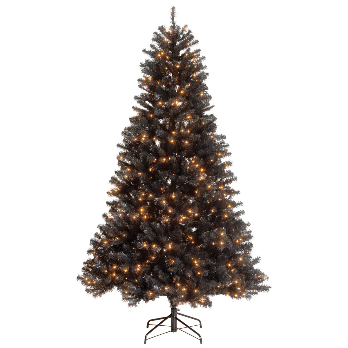 Halloween Pre-Lit Artificial Full Christmas Tree, Black, North Valley Spruce, White Lights, Includes Stand,