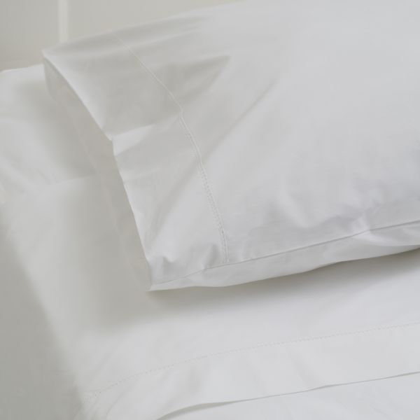 Cotton Percale Pillowcase (Pair) White Hemstitch King