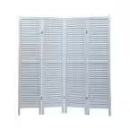 Old white 4-Panel Sycamore Wood Panel Screen Folding Louvered Room Divider - SHOWROOM ITEM