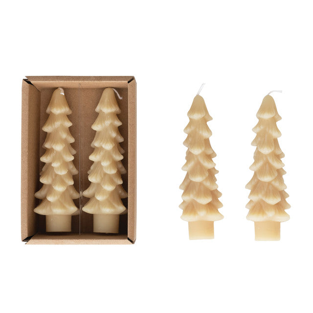 SET OF 2 Unscented Tree Shaped Eggnog Color Taper Candles (no further discounts)