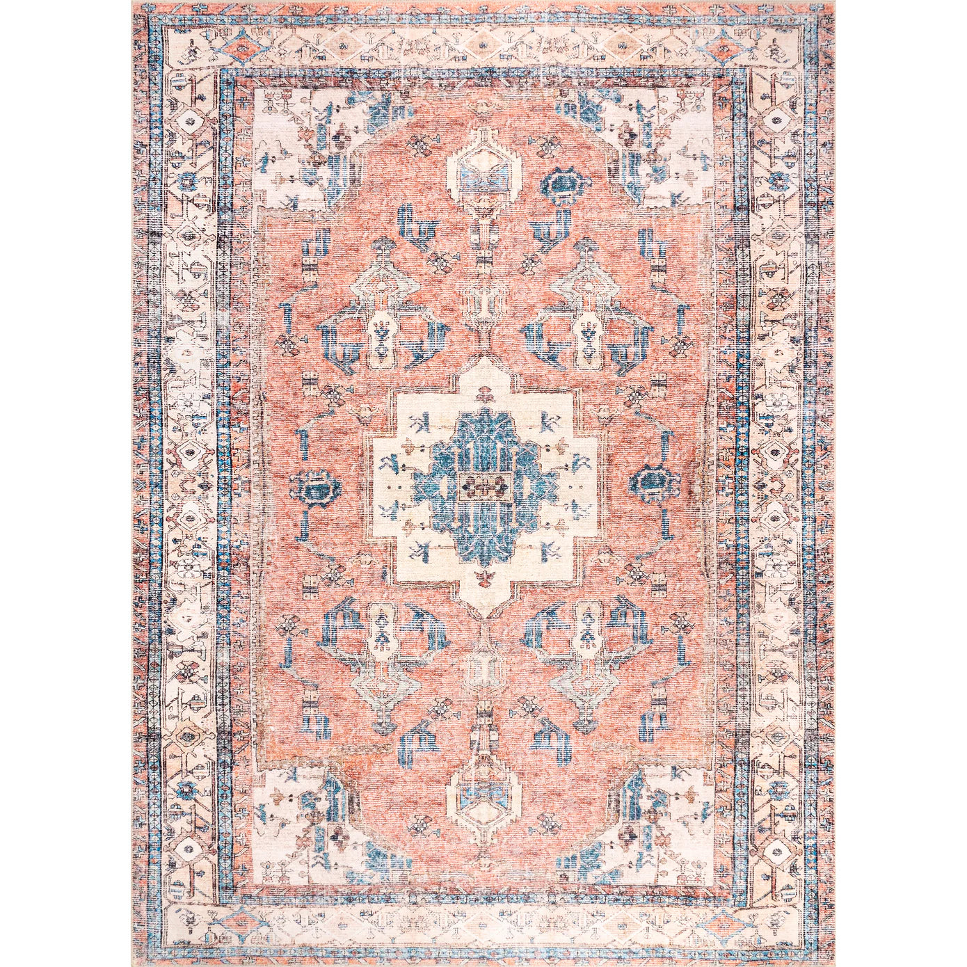 Eleanor Machine Washable Distressed Medallion Area Rug 8x 10 SHOWROOM ITEM