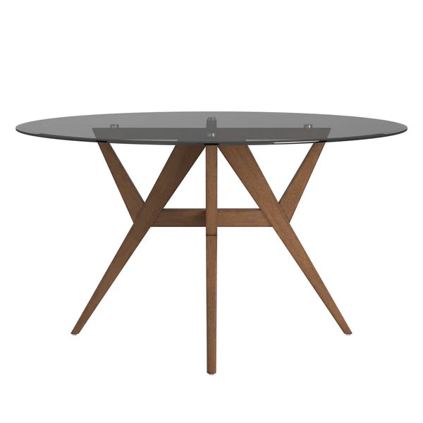 Round Walnut Dining Table - Smoked Glass Top ONLY