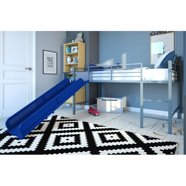 DHP Junior Loft with Slide, Silver with Blue Slide Twin